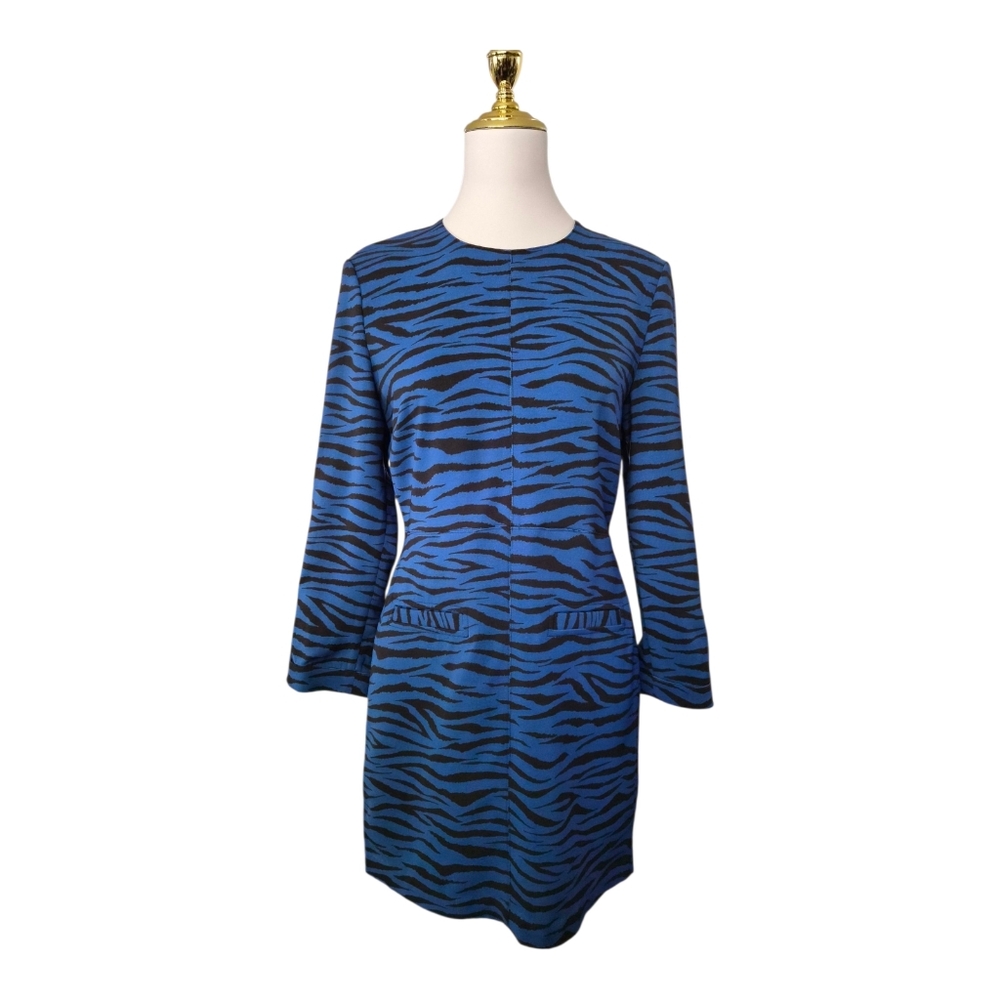 A.L.C. Noelle dress blue tiger print stripe‎ shift Long Sleeve SZ 6